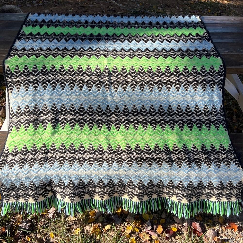 Vintage Handmade Swedish Weaving Afghan Throw Blanket Huck Embroidery 42x62"